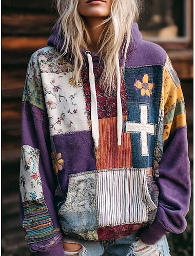 نسائي كنزة صوفية ورد الرسم هندسي دافئ عتيق كاجوال كم طويل مع قبعة قمصان عادية شارع مناسب للبس اليومي فضفاض طباعة جيب أمامي وردي بلاشيهغ أزرق أرجواني الخريف الشتاء   نسائي كنزة صوفية ورد الرسم هندسي دافئ عتيق كاجوال كم طويل مع قبعة قمصان عادية شارع مناسب للبس اليومي فضفاض طباعة جيب أمامي وردي بلاشيهغ أزرق أرجواني الخريف الشتاء