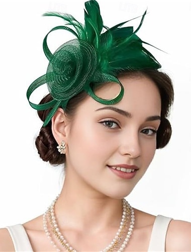  fascinators Fjær Fedora Bryllup Te Fest Hesteløp cocktail Elegant Årgang Med Fjær Hodeplagg Hodeplagg