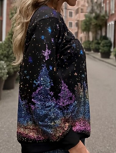  jul damegensere grafisk avslappet langermet rund hals rund hals vanlig topper gate hverdagsbruk avslappet trykk svart vår høst vinter