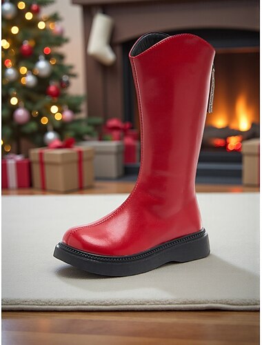 Botas de inverno vermelhas infantis com zíper - estilosas e quentinhas para looks de Natal e festas de fim de ano.   Botas de inverno vermelhas infantis com zíper - estilosas e quentinhas para looks de Natal e festas de fim de ano.
