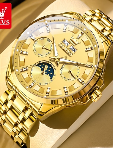  Olevs 7070 שעון גברים אוטומטי מכני שעון עמיד למים נירוסטה שעונים לגבר שעון שלב ירח יוקרתי