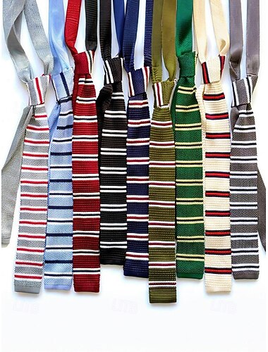  Strikket stripeslips til herre – stilig vevd juleslips med røde, hvite og svarte striper til høytidsfester og festlige anledninger