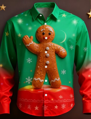 Christmas Miesten Kaltevuusväri hauska joulu piparkakku-ukko Paita Button Up paita Pitkähihainen Hauska ulko- Pyhäpäivä Kevät Syksy Sänkyjen avaus 3D-tulostus kauluspaidat Sininen Apila   Christmas Miesten Kaltevuusväri hauska joulu piparkakku-ukko Paita Button Up paita Pitkähihainen Hauska ulko- Pyhäpäivä Kevät Syksy Sänkyjen avaus 3D-tulostus kauluspaidat Sininen Apila