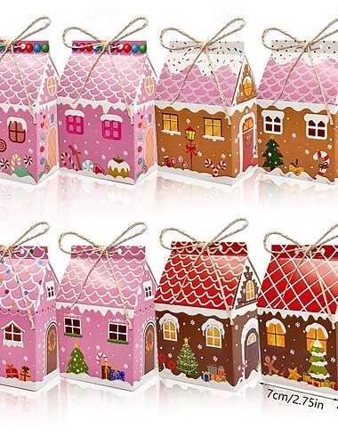  24 Stück Weihnachtsgeschenkboxen, Süßigkeiten-Lebkuchenhaus, Mini-Weihnachtsparty-Geschenkbox, kleiner Geschenkbehälter aus Pappe für Weihnachtsfeiern, Leckereien, Kekse, Leckereien,