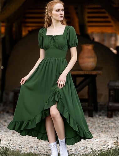  Retro / vintage Medeltida kostymer Renässans Keltisk klänning Viking Alven Maskeradkläder Dam Keltiskt Pirat fantasi Halloween Karnival Maskerad LARP Vuxen Klänning