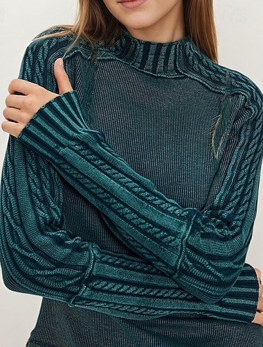  Жен. Вязаная ткань Пуловер Элегантный стиль Мода Уличный стиль Сплошной цвет Цветочный принт Полоски Воротник-стойка Трикотаж С принтом Рукав «реглан» Длинный рукав Обычные топы Вязать