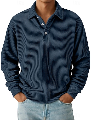  Муж. Вельветовая рубашка Рубашки поло Повседневные Спорт Лацкан Длинный рукав Мода Классический Контрастных цветов Пуговицы Осень Весна & осень Стандартный