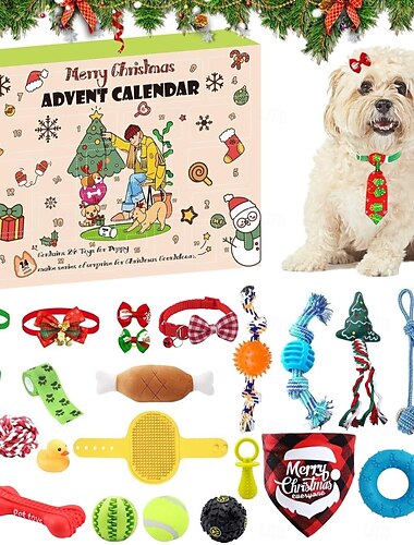  Καλά Χριστούγεννα Ημερολόγιο Advent Σκύλου 2025 - 24 ημέρες Γιορτινών Παιχνιδιών  Αξεσουάρ για Κατοικίδια - Δώρο Ωρομέτρησης για Μικρούς Μεσαίους  Μεγάλους Σκύλους Δώρο Χριστουγέννων