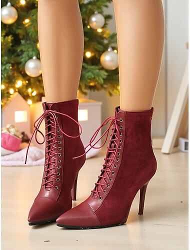  Rode veterschoenen met stiletto's voor dames met spitse neus, chic en elegant, perfect voor kerstfeestjes, avondkleding en formele gelegenheden