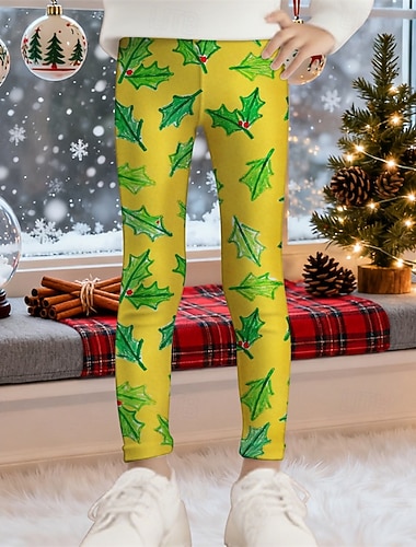 Новогодняя тематика Девочки 3D Графика Лист Брюки Леггинсы Весна Осень Симпатичные Стиль Классический Дети 4-12 лет на открытом воздухе Повседневные Стандартный   Новогодняя тематика Девочки 3D Графика Лист Брюки Леггинсы Весна Осень Симпатичные Стиль Классический Дети 4-12 лет на открытом воздухе Повседневные Стандартный