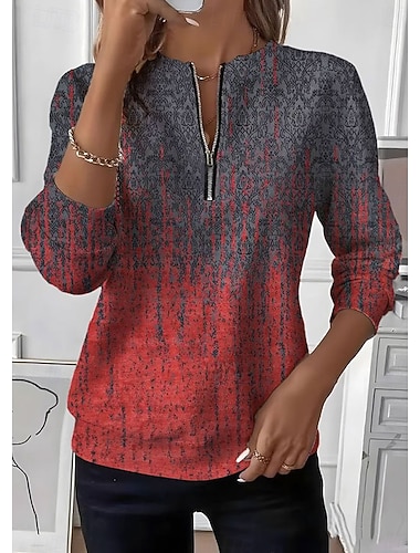  Per donna Felpa Pullover Felpe con cerniera Grafico Paisley Moda Casual Manica Lunga Girocollo Top Regolari Streetwear Abbigliamento Quotidiano Cerniera Stampato Rosso Viola Verde Autunno Inverno