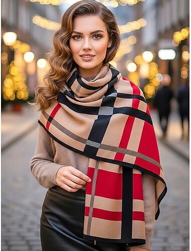  Dameskjerf i polyesterrutete materiale, koselig og stilig for vinteren, perfekt julegave i flere farger