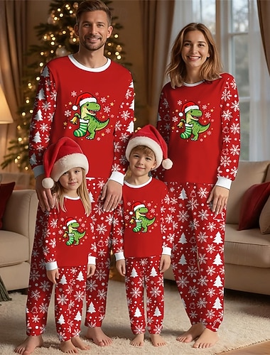 Family Christmas Christmas Family Pajamas Pajamas Family Sets Graphic Dinosaur Snowflake Home Print Red Long Sleeve Daily Matching Outfits   Family Christmas Christmas Family Pajamas Pajamas Family Sets Graphic Dinosaur Snowflake Home Print Red Long Sleeve Daily Matching Outfits