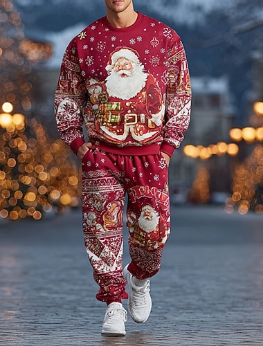 Weihnachten Herren Weihnachtsmann 2St 3D Sweatshirt-Sets Trainingsanzug Pullover Sweatshirt Langarm Lange Hosen Rundhalsausschnitt Alltagstauglich Lässig Lässig 3D-Druck Frühling Herbst Winter Rot 1   Weihnachten Herren Weihnachtsmann 2St 3D Sweatshirt-Sets Trainingsanzug Pullover Sweatshirt Langarm Lange Hosen Rundhalsausschnitt Alltagstauglich Lässig Lässig 3D-Druck Frühling Herbst Winter Rot 1