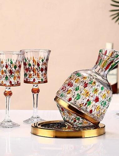  kreativ håndmalt spinnende vinkaraffel - hjemmekrystallglass rødvinsglass med forgylt design