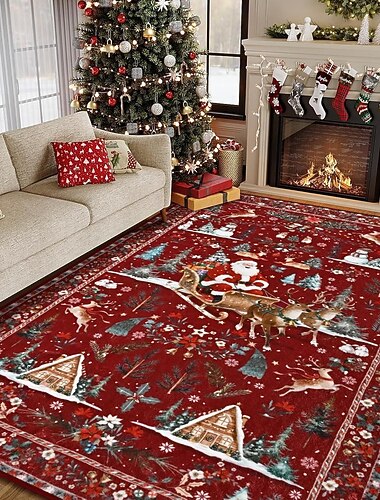 Tapis de Noël pour salon, chambre à coucher, grand tapis doux, tapis de sol durable, résistant à la saleté, canapé, table basse, décoration de la maison   Tapis de Noël pour salon, chambre à coucher, grand tapis doux, tapis de sol durable, résistant à la saleté, canapé, table basse, décoration de la maison