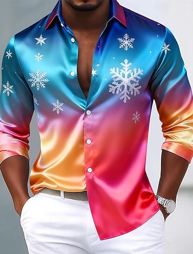 Jul Herre Snøfnugg Gradientfarge Skjorte Sateng skjorte Dresskjorter Langermet Fashion Casual utendørs Fest Ferie Vår Høst Aftæpning 3D-utskrift Skjorter med knapper Lysegrønn Blå Grønn Rosenrød   Jul Herre Snøfnugg Gradientfarge Skjorte Sateng skjorte Dresskjorter Langermet Fashion Casual utendørs Fest Ferie Vår Høst Aftæpning 3D-utskrift Skjorter med knapper Lysegrønn Blå Grønn Rosenrød