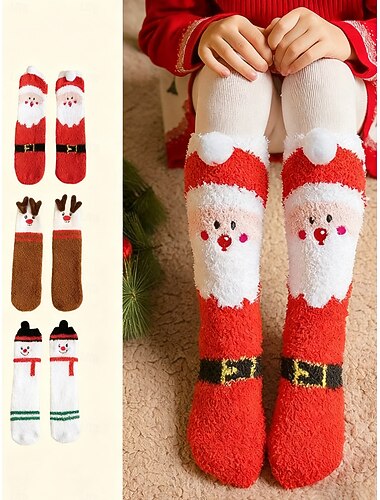  3 par damesokker med julemotiv, koselige reinsdyrsokker med snømann og lun vintertøfler til julestuen &gaver