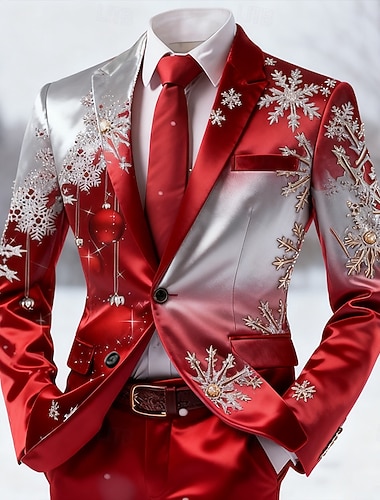  Noël Homme Motif de flocon de neige Veste blazer Confortable Artistique Occasionnel Tenue de soirée Quotidien Festival Impression 3D Boutons Printemps Automne Hiver Cranté manche longue Rouge Bleu