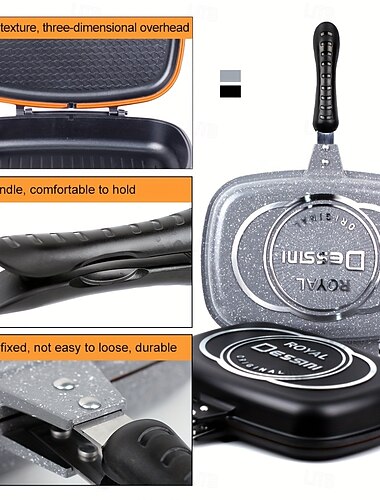  1 stk. non-stick dobbeltsidig stekepanne &bakeform - støpt kokekar med dobbeltsidig trykkkoking av omeletter, smørbrød, kylling, grillmat &mer slitesterkt aluminiumsdesign for hjemmekjøkken &utendørs