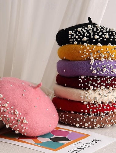  Chapeaux Laine Béret Mariage Fête Fête du thé Course de Chevaux Cocktail Élégant ancien Avec Perle Casque Couvre-chef