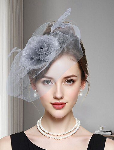  魅力的な人 チュール フェドーラ帽 結婚式 ティーパーティー 競馬 カクテル エレガント ヴィンテージ と フェザー チュール かぶと 帽子