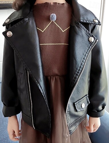 Παιδιά Κοριτσίστικα Μαύρο δερμάτινο μπουφάν Jachetă Συμπαγές Χρώμα Μοντέρνα Φερμουάρ Τσέπη ΑΔΙΑΒΡΟΧΟ Αντιανεμικό ΕΞΩΤΕΡΙΚΟΥ ΧΩΡΟΥ Παλτό Εξωτερικά ενδύματα 4 έτη + Φθινόπωρο Μαύρο   Παιδιά Κοριτσίστικα Μαύρο δερμάτινο μπουφάν Jachetă Συμπαγές Χρώμα Μοντέρνα Φερμουάρ Τσέπη ΑΔΙΑΒΡΟΧΟ Αντιανεμικό ΕΞΩΤΕΡΙΚΟΥ ΧΩΡΟΥ Παλτό Εξωτερικά ενδύματα 4 έτη + Φθινόπωρο Μαύρο