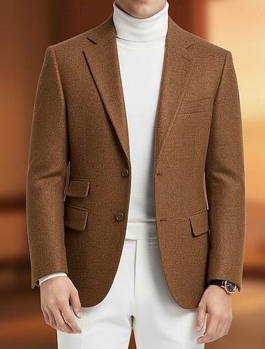  Miesten Tweed bleiseri Lovikaulus Muoti Klassinen Vapaa-aika Yhtenäinen Kalanruoto Blazer Musta Valkoinen Ruskea Normaali istuvuus Yksiriviset kaksinappia