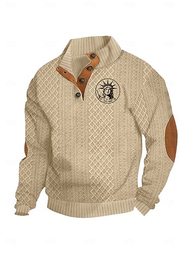  Homens Moletom Preto Branco Vinho Verde Tropa Azul Marinha Colarinho Clerical Gráfico Jacquard Patchwork Diário Feriado Para Noite Poliéster Roupa de rua Casual Outono Inverno Roupa Moletons Moletons