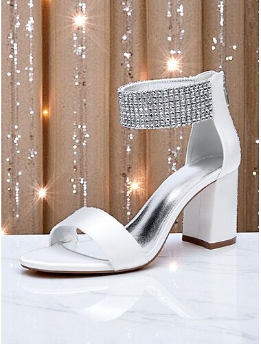  صنادل نسائية بكعب عريض من الساتان الأرجواني، أحذية سهرة أنيقة مفتوحة من الأمام مع حزام كاحل مرصع بأحجار الراين، مثالية لحفلات الزفاف وحفلات التخرج &أحداث الحفلات الرسمية