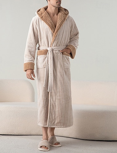  Pánské Pyžama Noční prádlo Koupelnové šaty Bez vzoru Módní stylové Klasické Domů Denní Postel Flanel Polyester Zahřívací Pohodlné Yumuşak Mikina Dlouhý rukáv Podzim Zima Námořnická modř Béžová