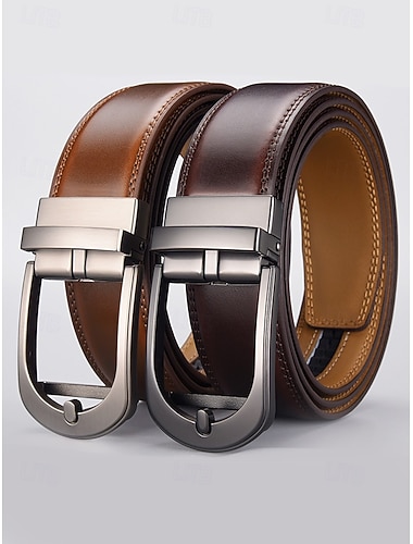 Cintura da uomo in vera pelle con fibbia automatica, classica cintura casual da lavoro, regalo elegante per Natale, lavoro e uso quotidiano   Cintura da uomo in vera pelle con fibbia automatica, classica cintura casual da lavoro, regalo elegante per Natale, lavoro e uso quotidiano