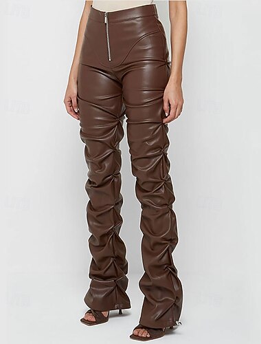  Dámské Kožené kalhoty Módní Šik ven Na běžné nošení Plná délka Středně vysoký pas Bez vzoru Zip Kapsy Pohodlné Lehce elastické Venkovní Dovolená Denní rýžově bílá Tlumená zeleň Černá Kávová Léto Jaro