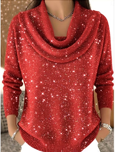  בגדי ריקוד נשים סוודר יום יומי רך גראפי מצולע גולף סרוג שרוול ארוך חולצות רגילות לִסְרוֹג חג מולד בָּחוּץ יומי ורוד מסמיק יין סתיו חורף