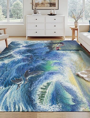  Fyrtårn havbølge teppe stue og soverom falsk kasjmir kystlandskap teppe med maritimt havscene myk sklisikker maskinvaskbar matte Beacon of Hope av Dakota Daetwiler