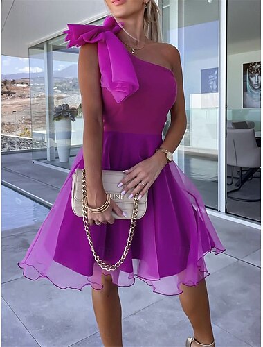 نسائي فستان قصير لباس غير رسمي فستان كوكتيل فستان زفاف ضيف فستان من الشيفون أناقة الشارع كاجوال عطلة شارع مناسب للعطلات عادي بدون كم كتف واحد أسود أحمر أرجواني أخضر الصيف   نسائي فستان قصير لباس غير رسمي فستان كوكتيل فستان زفاف ضيف فستان من الشيفون أناقة الشارع كاجوال عطلة شارع مناسب للعطلات عادي بدون كم كتف واحد أسود أحمر أرجواني أخضر الصيف