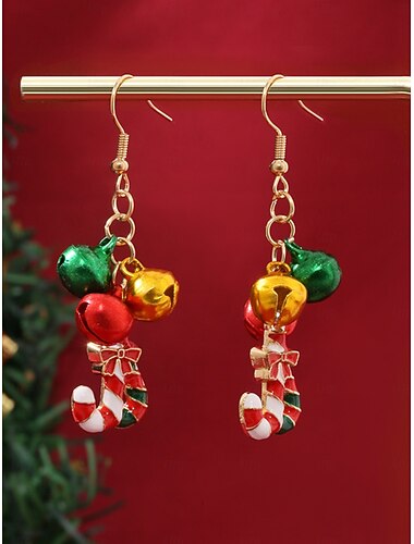  Juleøredobber i sukkerrørstil med bjeller og sløyfe til dame, festlige julesmykker til julefester og gaver