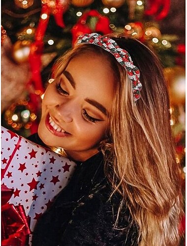  Weihnachts-Stirnband mit Perlen für Damen, festliches rot-grünes Zickzack-Haar-Accessoire für Feiertagspartys &Winteroutfits