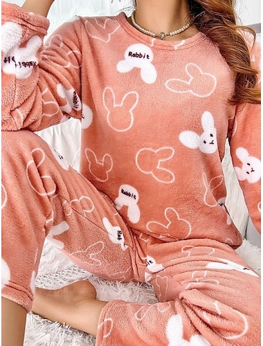  Weihnachtsgeschenke Damen Pyjama Loungewear Pyjama Set warme Active Fashion Hose Weihnachten Urlaub Zuhause Langarm Rundhalsausschnitt orange grün Frühling Herbst Winter