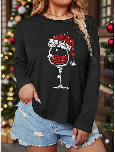 تي شيرت نسائي مقاس كبير مطبوع عليه أشكال هندسية بأكمام طويلة ورقبة دائرية كاجوال يومي من البوليستر خريف وشتاء أسود وأحمر   تي شيرت نسائي مقاس كبير مطبوع عليه أشكال هندسية بأكمام طويلة ورقبة دائرية كاجوال يومي من البوليستر خريف وشتاء أسود وأحمر