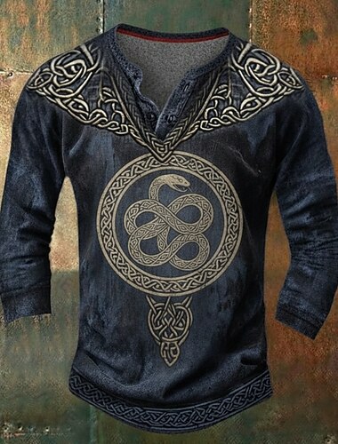 Homens Cobra Viking Camisa Henley T-shirt Manga Longa Vintage Moda Viking Casual Feriado Para Noite Outono Primavera & Outono Cinzento Escuro Azul Marinha Henley Camiseta Henley   Homens Cobra Viking Camisa Henley T-shirt Manga Longa Vintage Moda Viking Casual Feriado Para Noite Outono Primavera & Outono Cinzento Escuro Azul Marinha Henley Camiseta Henley