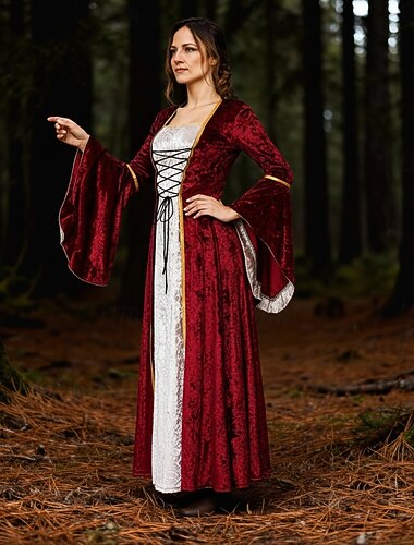  Abito Retrò Vintage Medievale Abito da cocktail Lunghezza al pavimento Lunghezza lunga Vestito Abito da Ballo Manica del polsino svasato Vichingo Straniero Taglie Forti Costume Per donna Celtico Reale