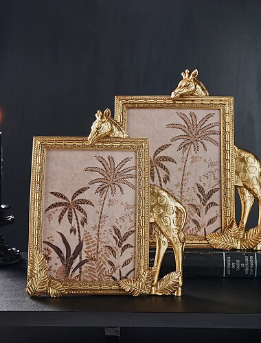 1 st gyllene hartsmaterial rektangulär giraffformad dekorativ fotoram hartsmaterial ram skrivbord varm fotoram lämplig för familjefotodekoration och fotorekvisita   1 st gyllene hartsmaterial rektangulär giraffformad dekorativ fotoram hartsmaterial ram skrivbord varm fotoram lämplig för familjefotodekoration och fotorekvisita