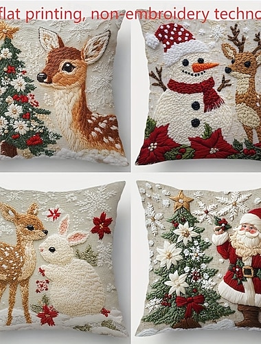  jouluiset tyynynpäälliset, pellavaiset poro- ja pupukuvioiset koristetyynynpäälliset, juhlavat koristetyynynpäälliset sohvalle, vuodesohvalle, olohuoneeseen, loma-asunnon sisustukseen
