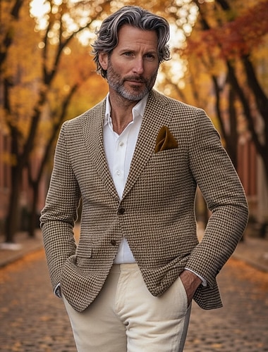 Homens Jaqueta Blazer Casaco esportivo Colar de entalhe Moda Casual Houndstooth Blazer Marron Moderno Dois botões de peito simples   Homens Jaqueta Blazer Casaco esportivo Colar de entalhe Moda Casual Houndstooth Blazer Marron Moderno Dois botões de peito simples