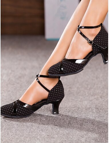  damskie czarne profesjonalne buty do tańca w kropki, pasiaste, lakierowane, skórzane, do tańca towarzyskiego, wygodne &buty do ćwiczeń jazzowych dla kobiet