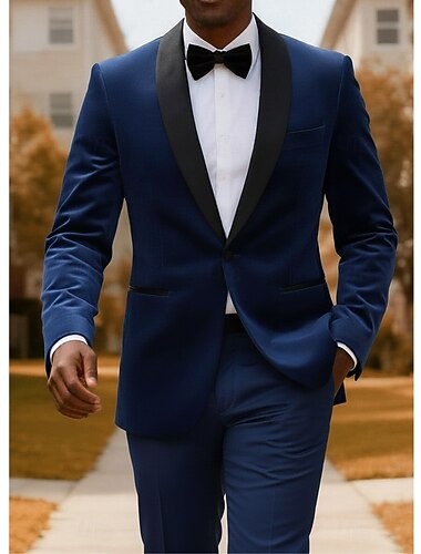  Masculino Ternos de festa Casual Casamento Amarelo Vermelho Outono & inverno Terno Lapela Xale Festa Cor Sólida Padrão Conjunto de 2 peças Comum 1 Botão
