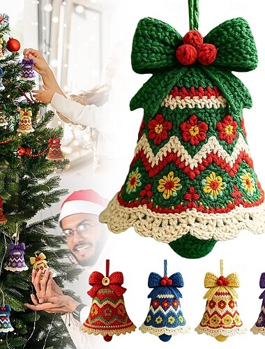  DIY haakpakket voor kerstbelversiering, DIY haakpakket voor kerstboom, complete beginnersknutselset met garen &instructies, hangende gebreide kerstboombelversiering, perfect voor beginners