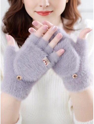  Dam Handskar Stickat Enfärgat Jul Varm söt stil