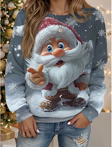 Damen Pullover Sweatshirt Grafik Weihnachtsmann Weihnachten Lässig Langarm Rundhalsausschnitt Normale Oberteile Straße Lässig Ferien Druck Blau Dunkelblau Leicht Blau Frühling Herbst Winter   Damen Pullover Sweatshirt Grafik Weihnachtsmann Weihnachten Lässig Langarm Rundhalsausschnitt Normale Oberteile Straße Lässig Ferien Druck Blau Dunkelblau Leicht Blau Frühling Herbst Winter